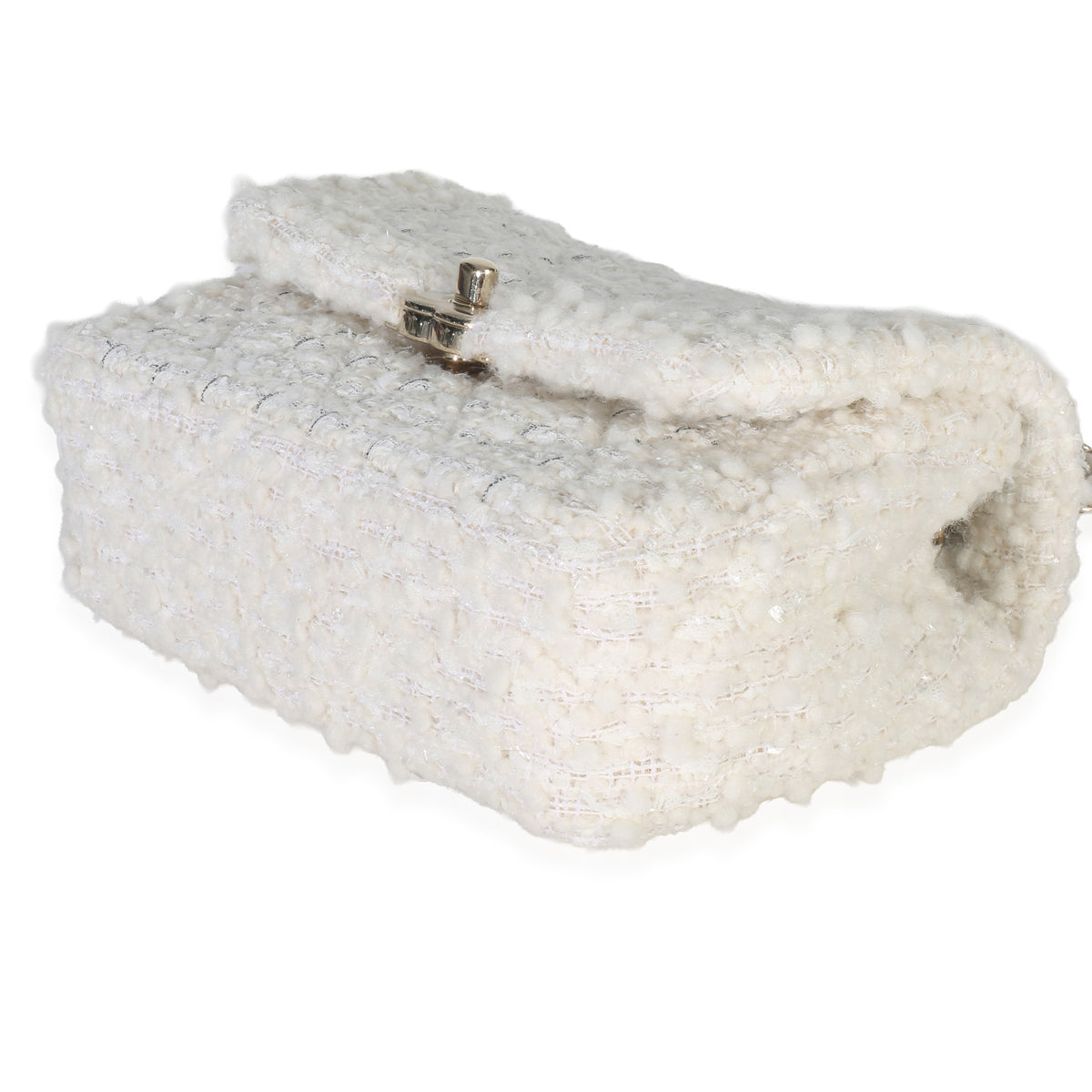White Quilted Tweed Small Flap Bag