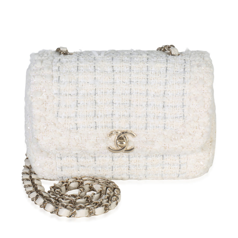 White Quilted Tweed Small Flap Bag