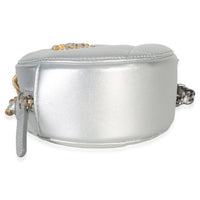 -Silver Quilted Lambskin Chanel 19 Round Pouch