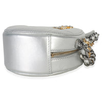 -Silver Quilted Lambskin Chanel 19 Round Pouch