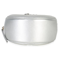 -Silver Quilted Lambskin Chanel 19 Round Pouch