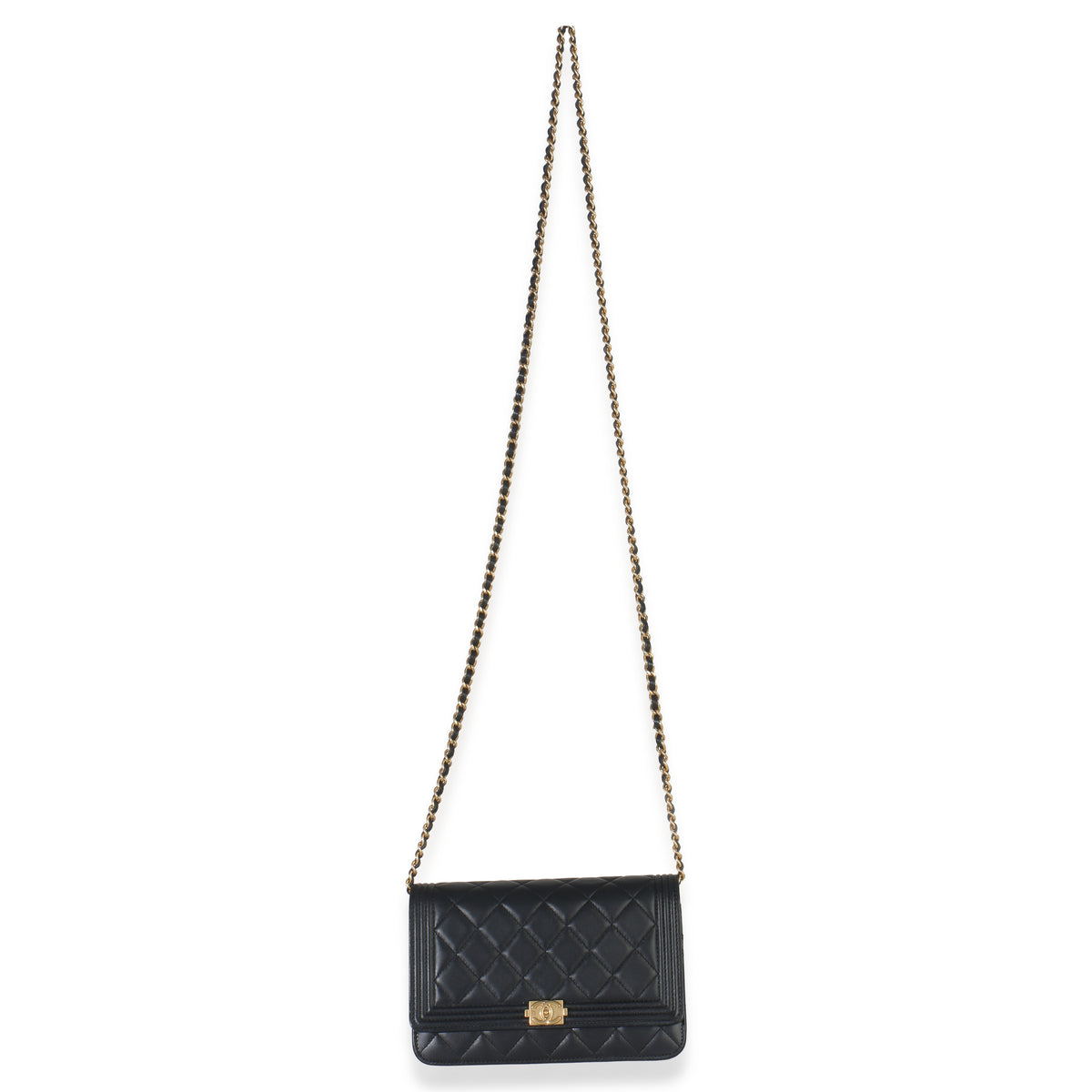 Black Quilted Lambskin Boy Wallet On Chain
