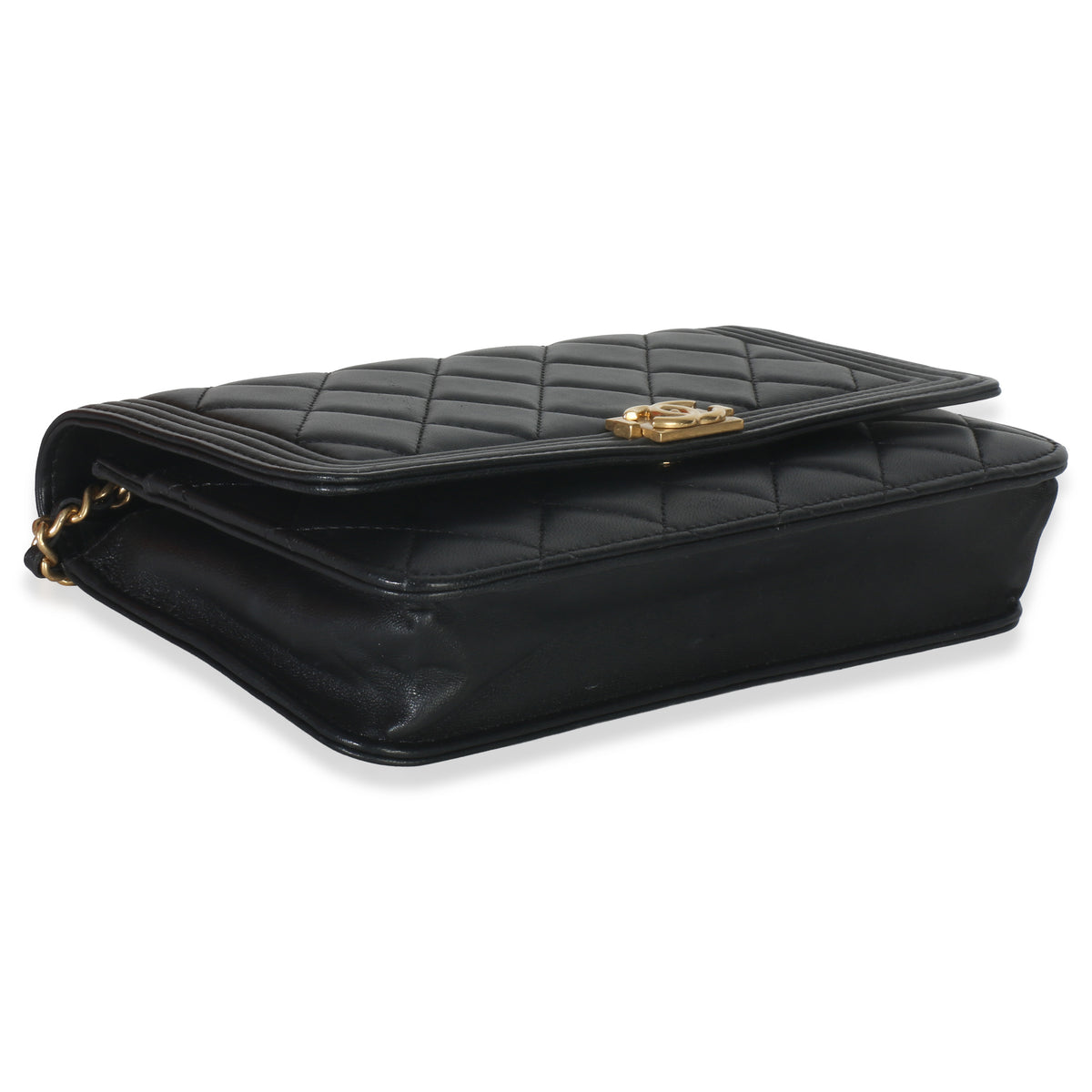 Black Quilted Lambskin Boy Wallet On Chain