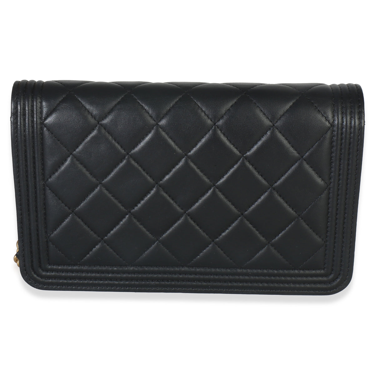 Black Quilted Lambskin Boy Wallet On Chain