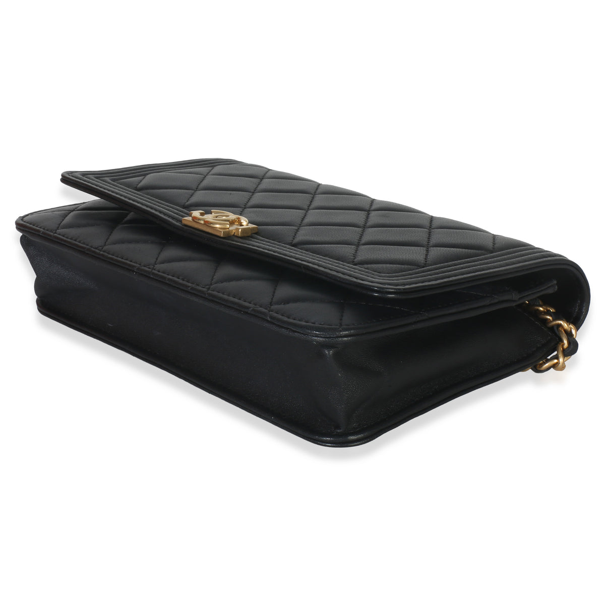 Black Quilted Lambskin Boy Wallet On Chain