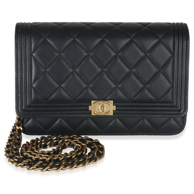 Black Quilted Lambskin Boy Wallet On Chain