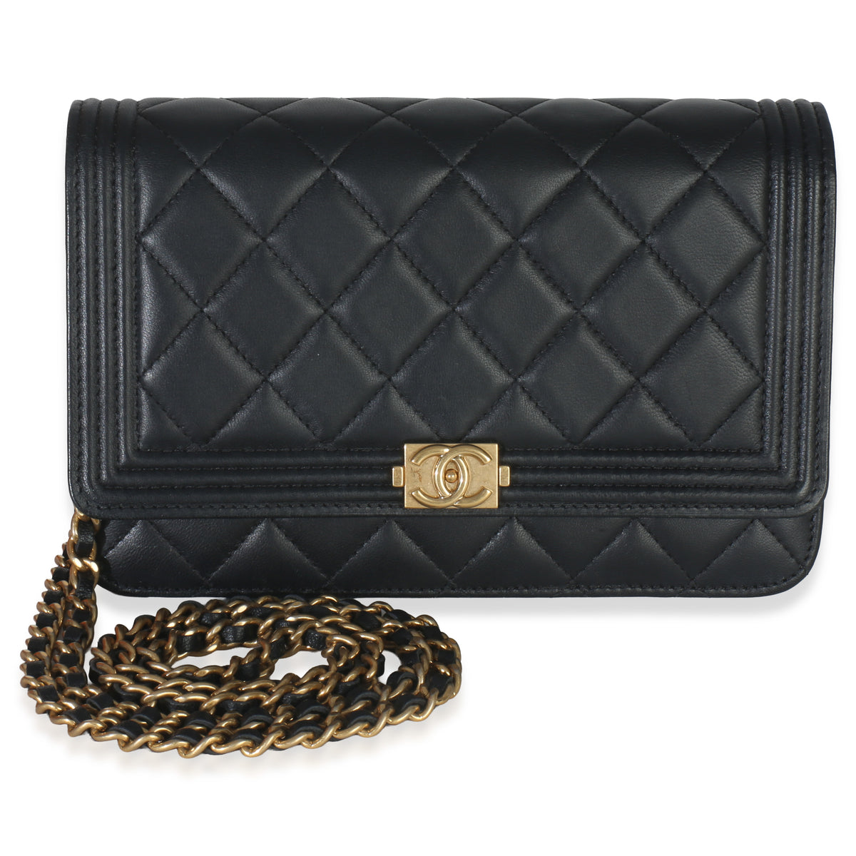 Black Quilted Lambskin Boy Wallet On Chain