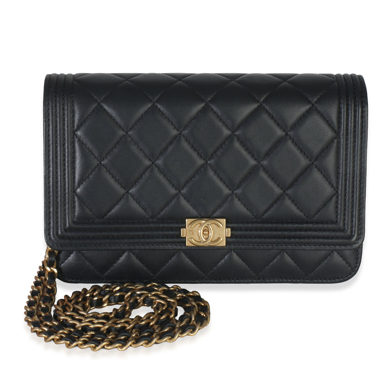 Black Quilted Lambskin Boy Wallet On Chain