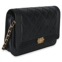 Black Quilted Lambskin Boy Wallet On Chain