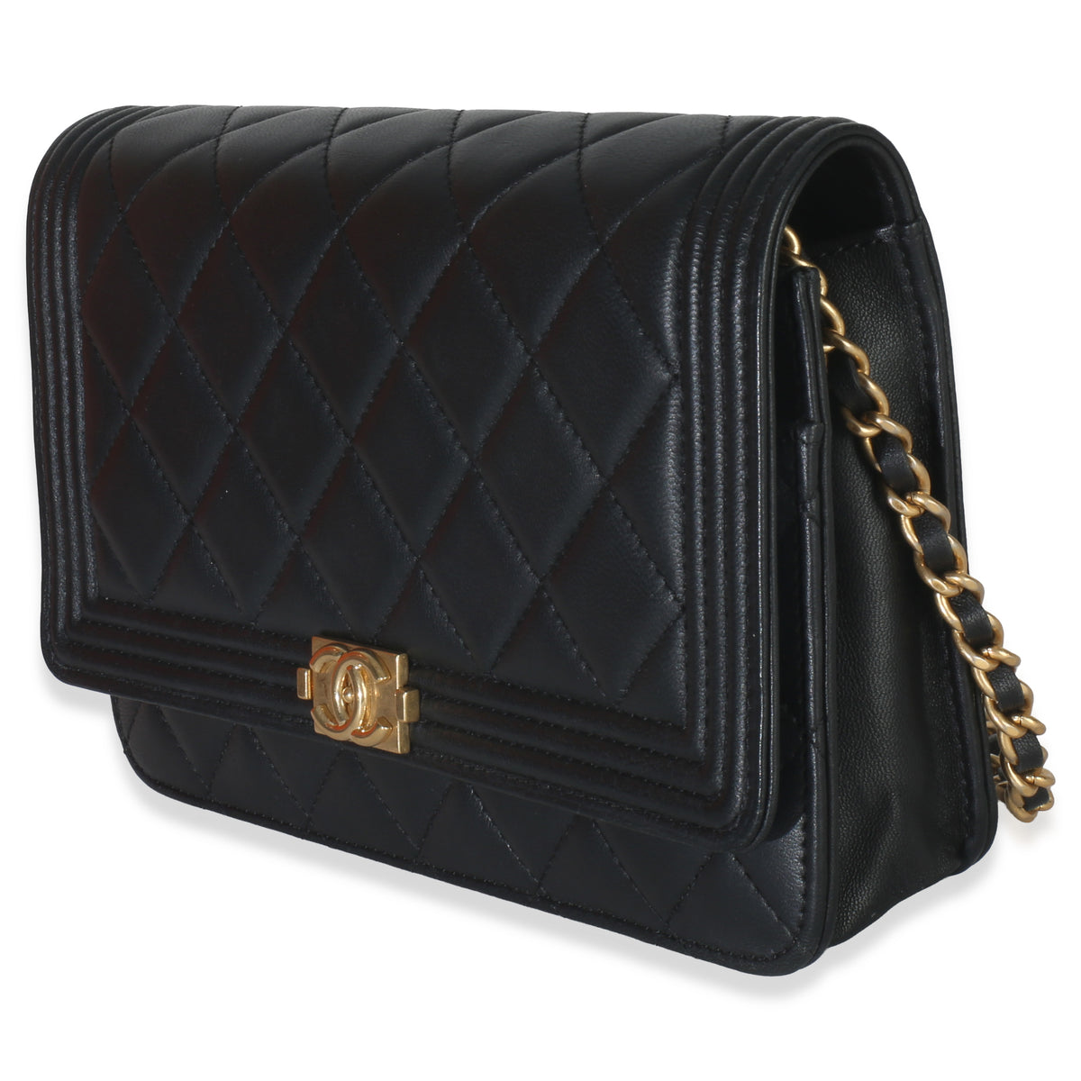 Black Quilted Lambskin Boy Wallet On Chain