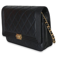 Black Quilted Lambskin Boy Wallet On Chain