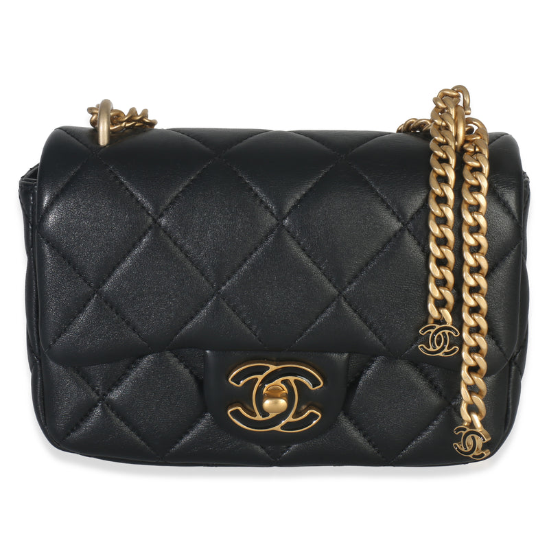 Black Quilted Lambskin Enamel Pending CC Mini Square Flap Bag