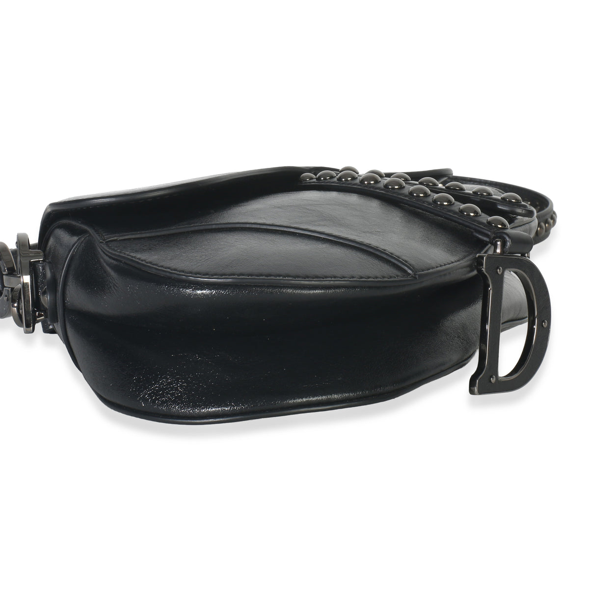 Christian Dior Black Calfskin Studded Medium Saddle Bag Handbag av