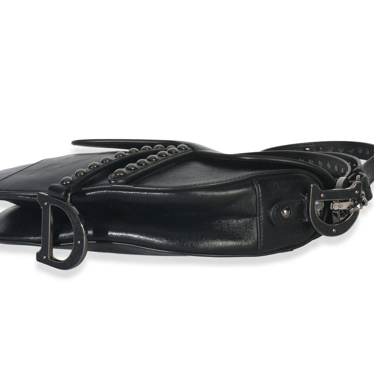 Christian Dior Black Calfskin Studded Medium Saddle Bag Handbag box
