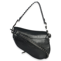 Christian Dior Black Calfskin Studded Medium Saddle Bag Handbag bv