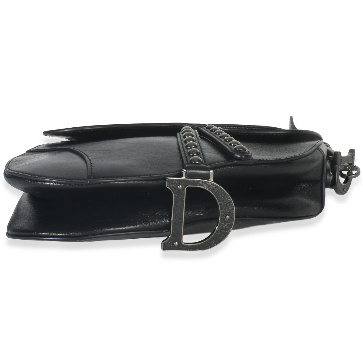 Christian Dior Black Calfskin Studded Medium Saddle Bag Handbag clasp