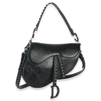 Christian Dior Black Calfskin Studded Medium Saddle Bag Handbag fv