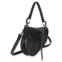 Christian Dior Black Calfskin Studded Medium Saddle Bag Handbag pv
