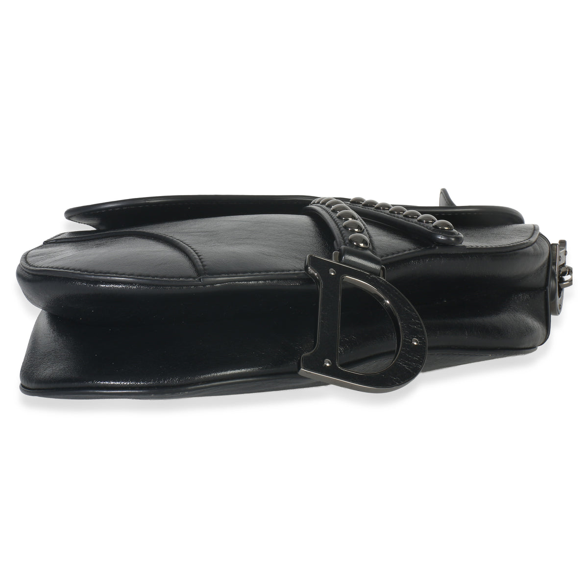Christian Dior Black Calfskin Studded Medium Saddle Bag Handbag stamp