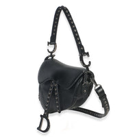 Christian Dior Black Calfskin Studded Medium Saddle Bag Handbag sv