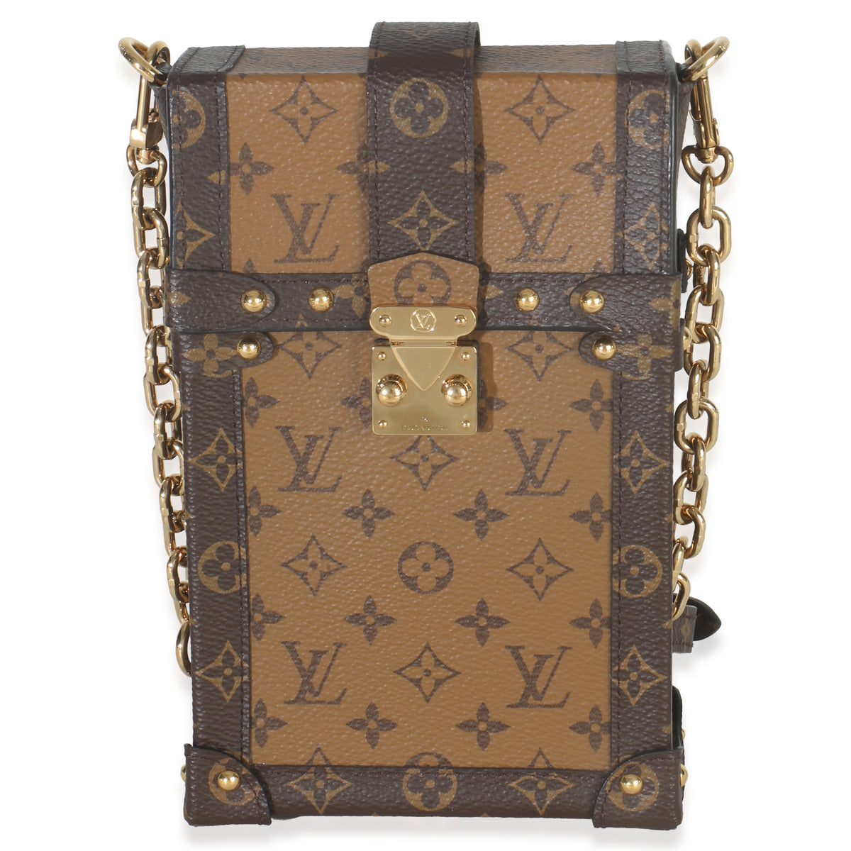 Louis Vuitton Monogram Reverse Canvas Vertical Trunk Pochette Handbag fv