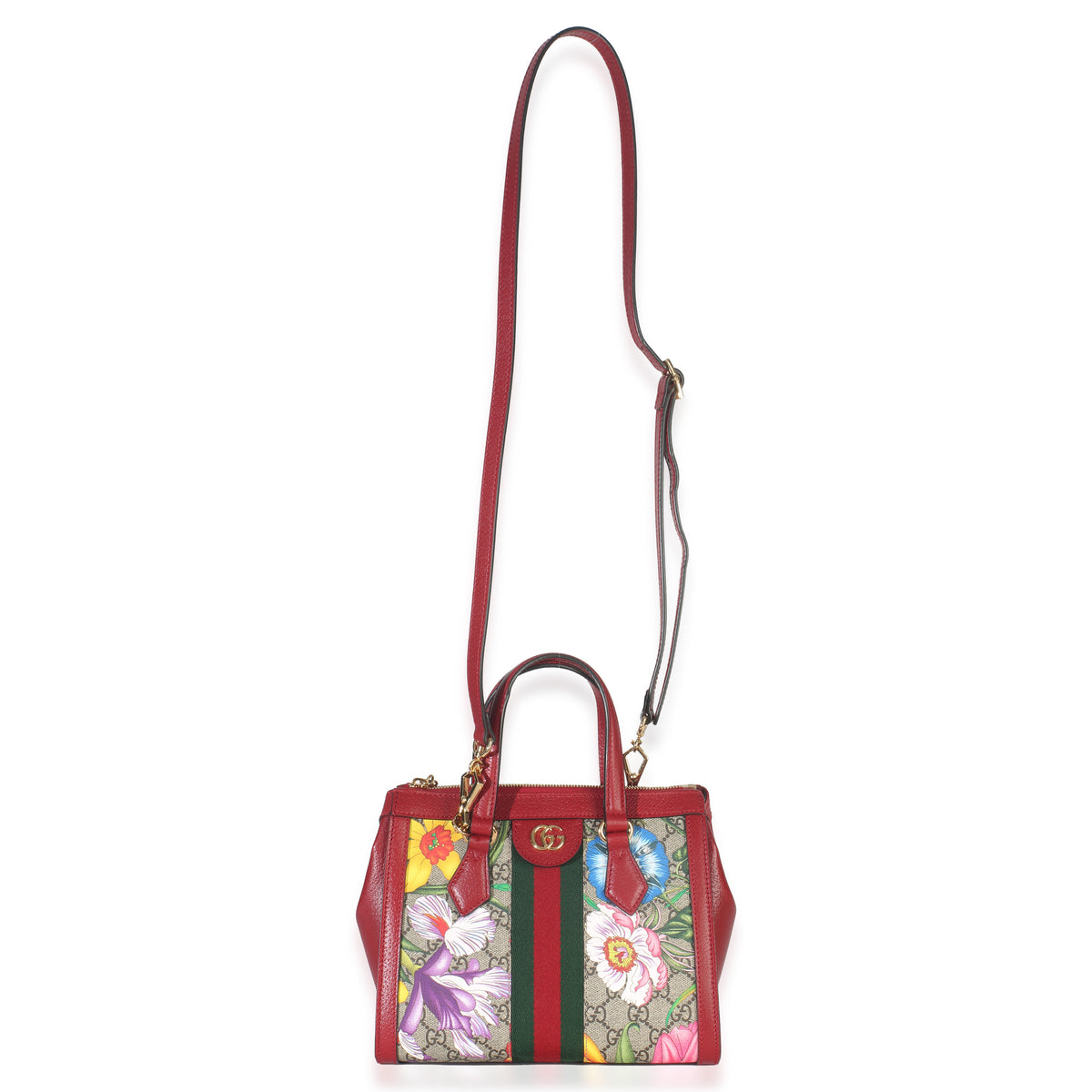 GG Monogram Red Flora Ophidia Small Top Handle Tote