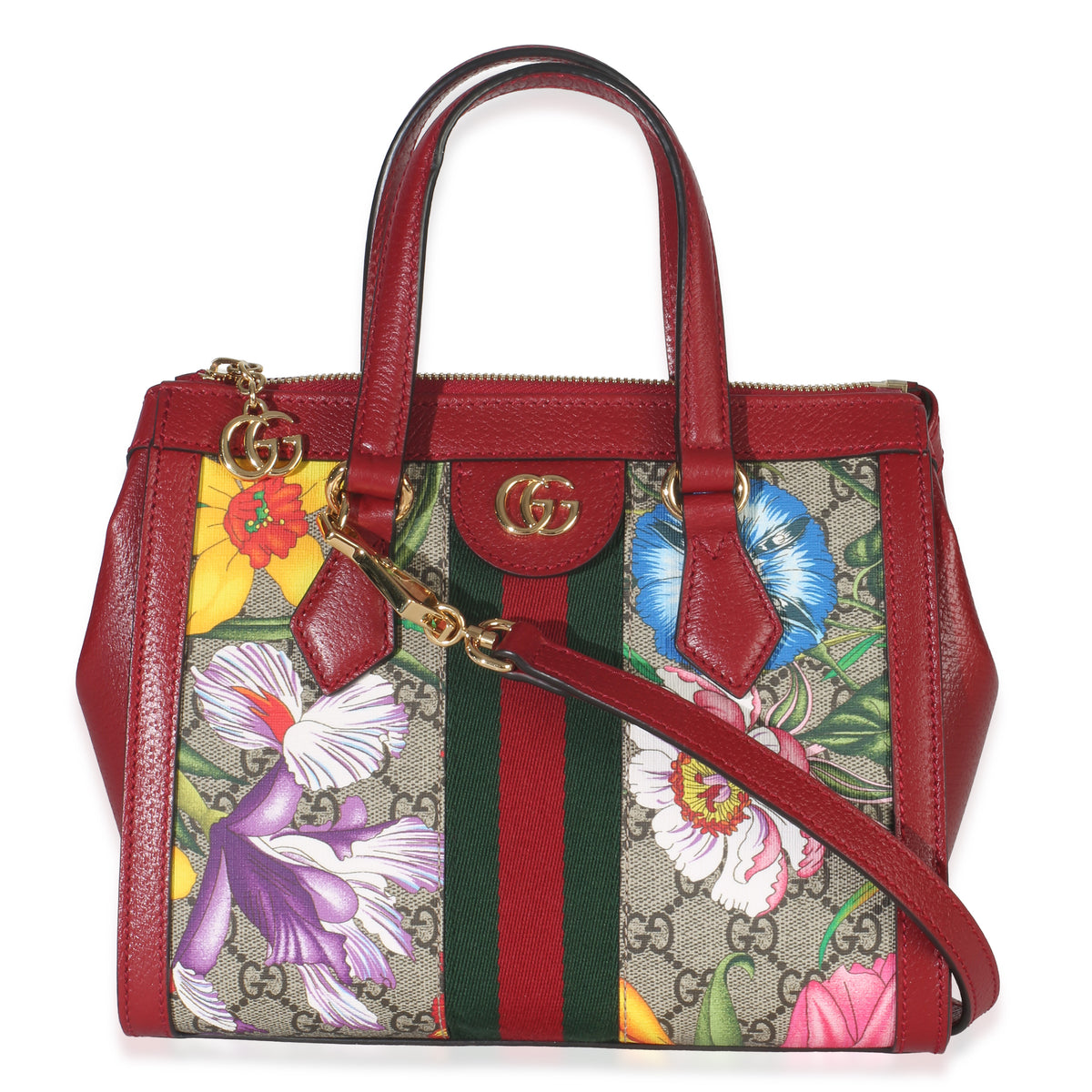 GG Monogram Red Flora Ophidia Small Top Handle Tote