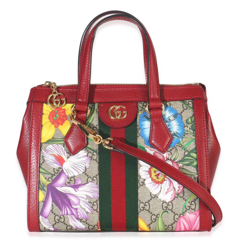 GG Monogram Red Flora Ophidia Small Top Handle Tote
