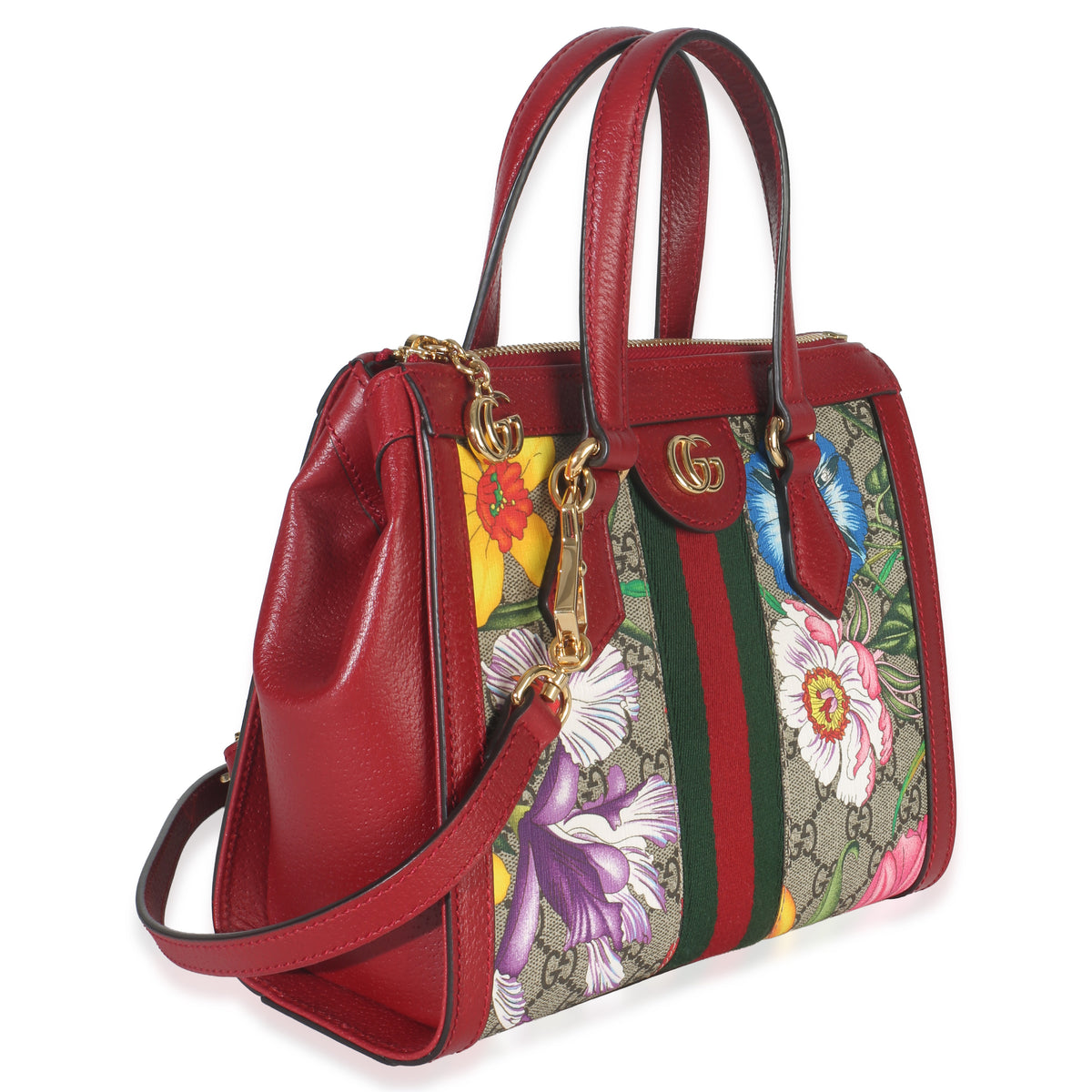 GG Monogram Red Flora Ophidia Small Top Handle Tote