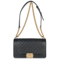 Chanel Black Quilted Lambskin Old Medium Boy Bag Handbag av