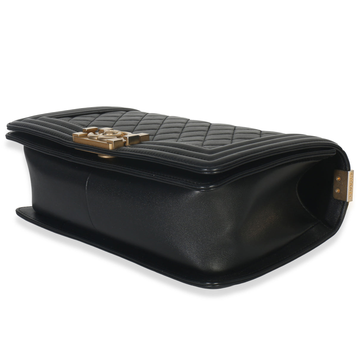 Chanel Black Quilted Lambskin Old Medium Boy Bag Handbag box