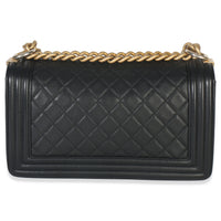 Chanel Black Quilted Lambskin Old Medium Boy Bag Handbag bv