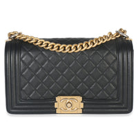 Chanel Black Quilted Lambskin Old Medium Boy Bag Handbag fv