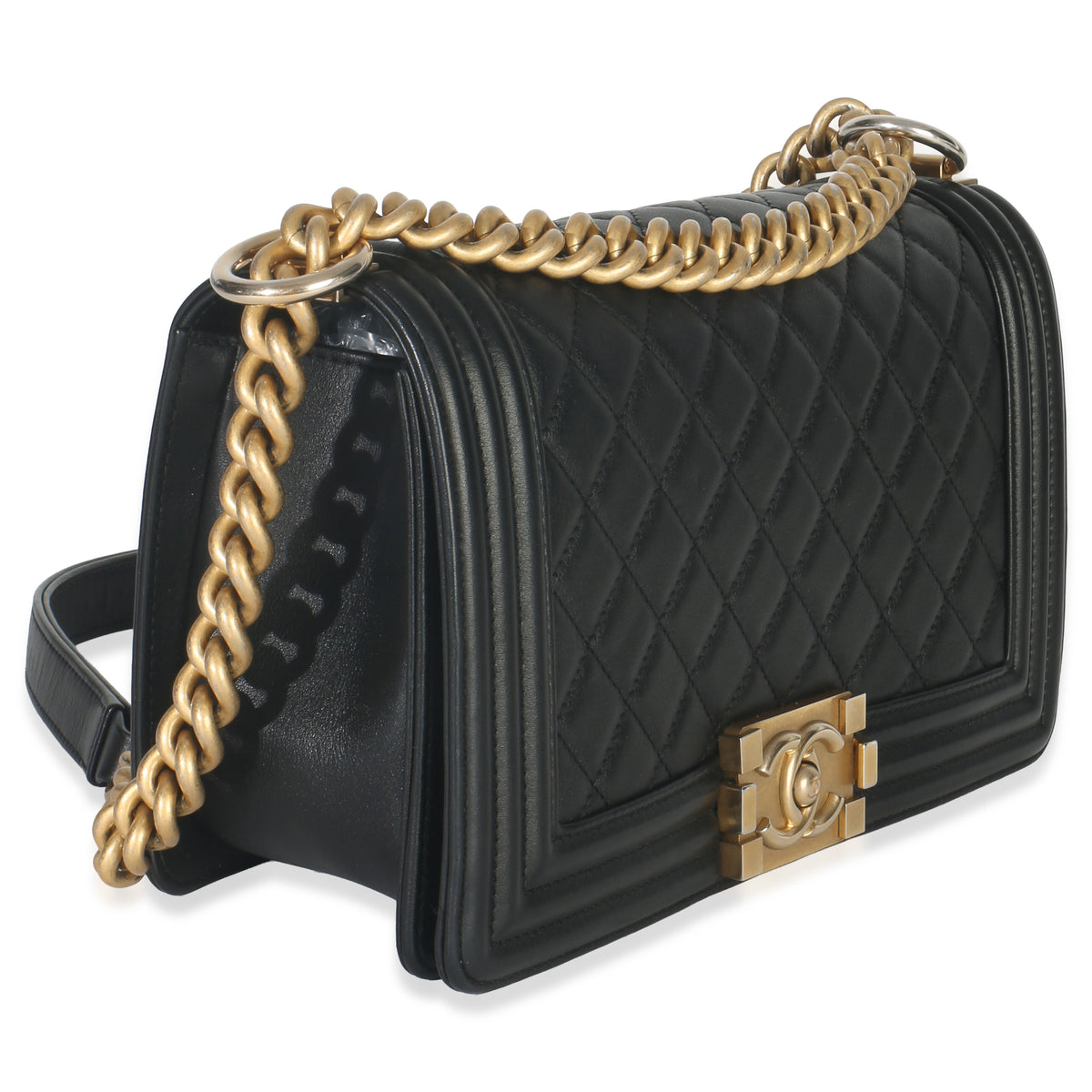 Chanel Black Quilted Lambskin Old Medium Boy Bag Handbag pv