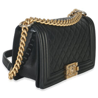Chanel Black Quilted Lambskin Old Medium Boy Bag Handbag pv