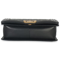 Chanel Black Quilted Lambskin Old Medium Boy Bag Handbag stamp