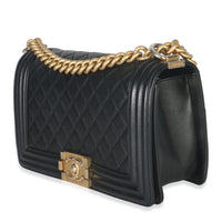 Chanel Black Quilted Lambskin Old Medium Boy Bag Handbag sv