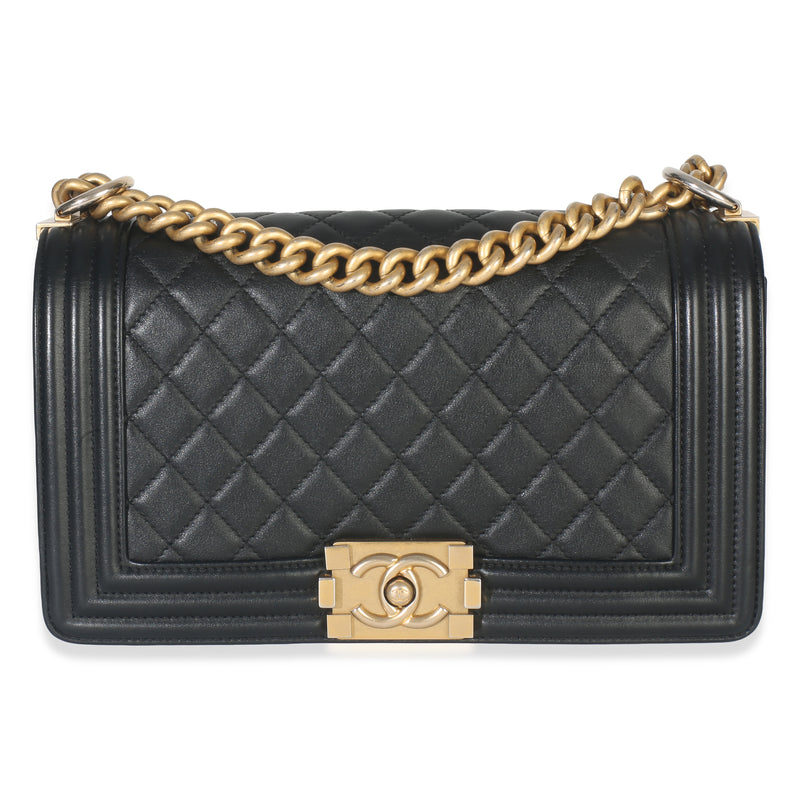 Black Quilted Lambskin Old Medium Boy Bag