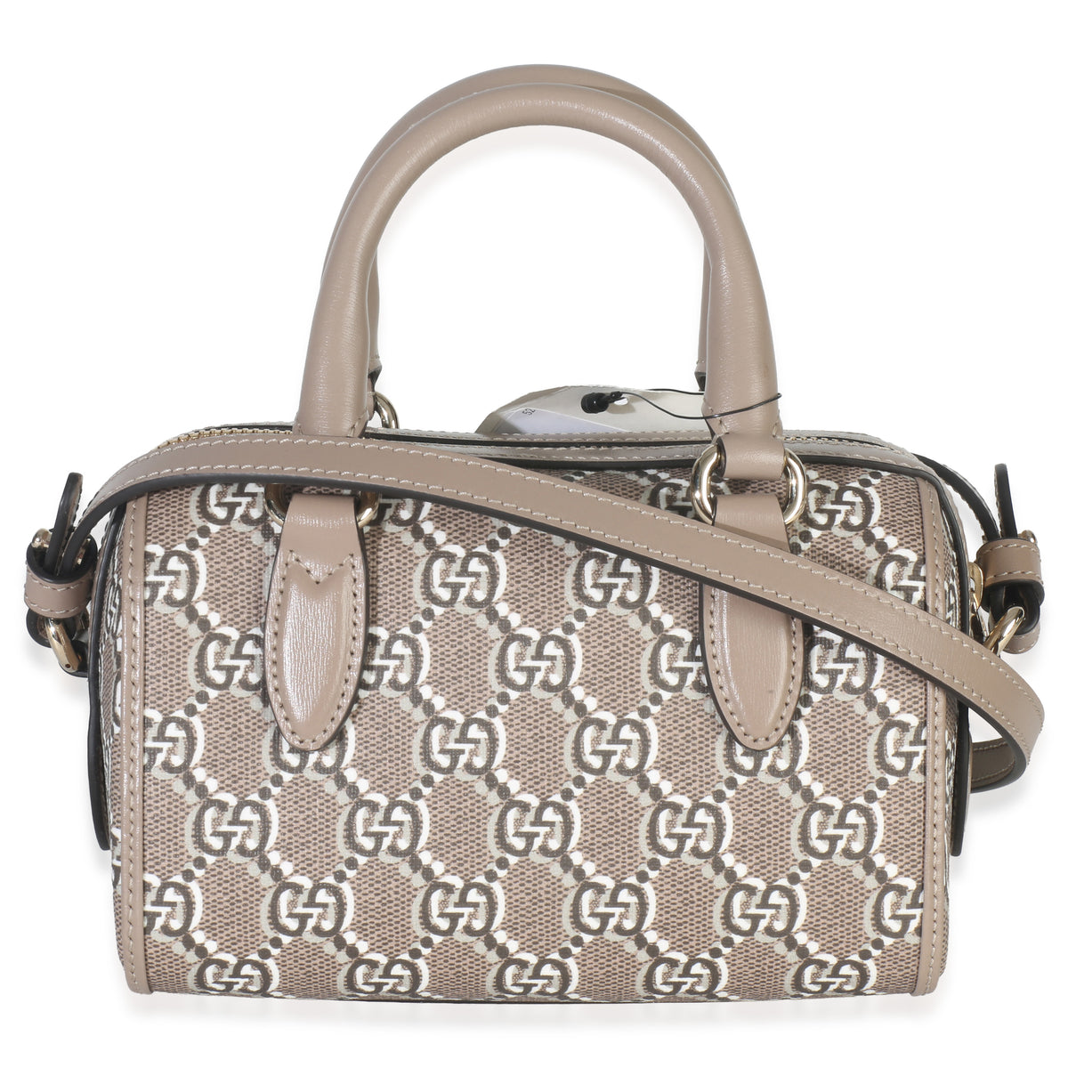 Gucci Taupe GG Shadow Monogram Super Mini Ophidia Bowler Bag Handbag bv