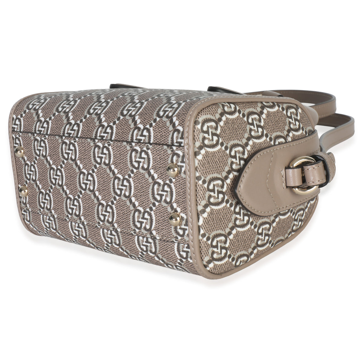 Gucci Taupe GG Shadow Monogram Super Mini Ophidia Bowler Bag Handbag clasp