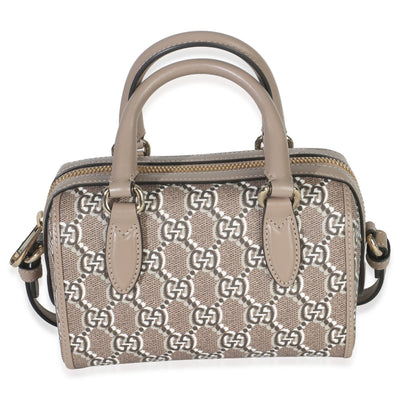 Gucci Taupe GG Shadow Monogram Super Mini Ophidia Bowler Bag Handbag fv