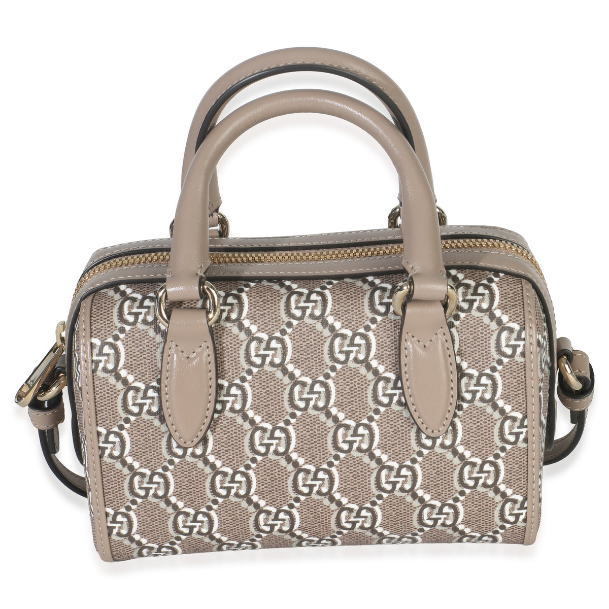 Gucci Taupe GG Shadow Monogram Super Mini Ophidia Bowler Bag Handbag fv