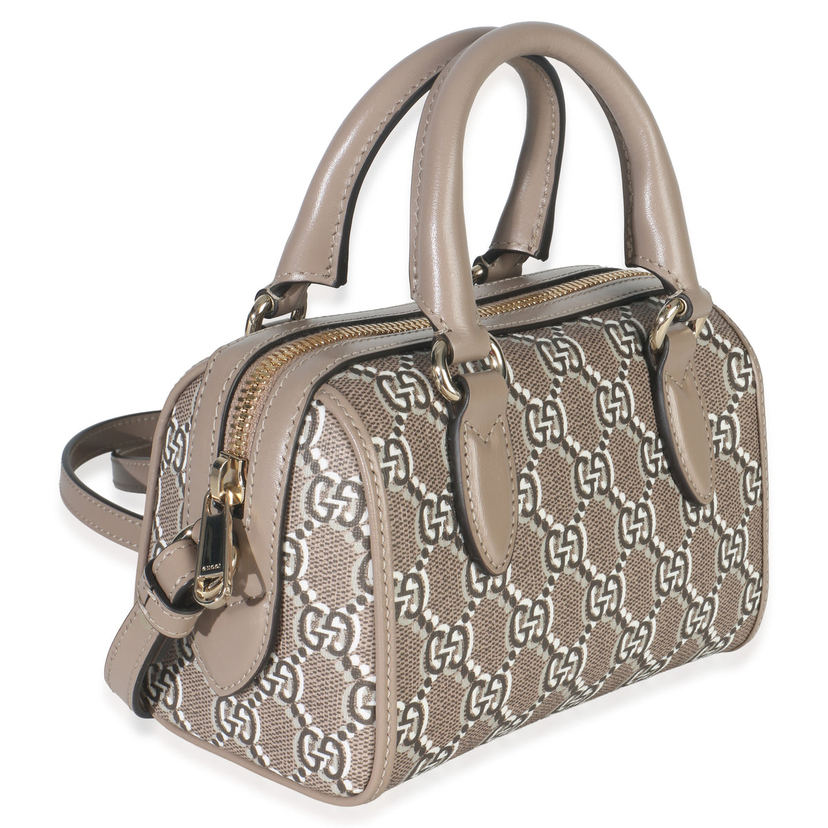 Gucci Taupe GG Shadow Monogram Super Mini Ophidia Bowler Bag Handbag pv