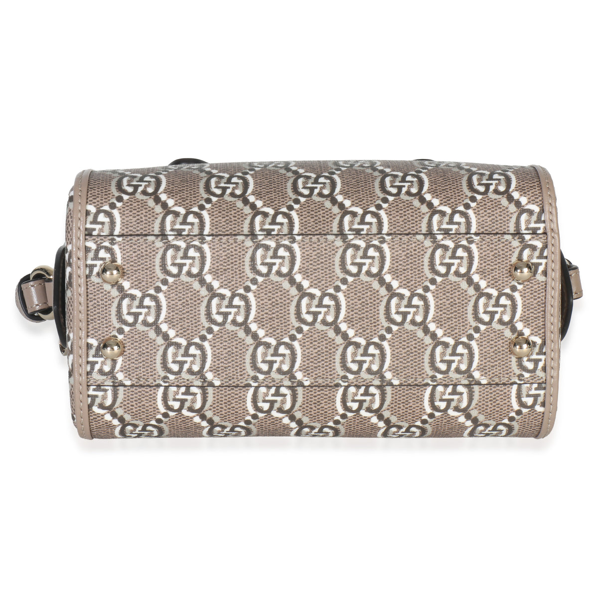 Gucci Taupe GG Shadow Monogram Super Mini Ophidia Bowler Bag Handbag stamp