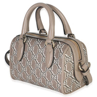 Gucci Taupe GG Shadow Monogram Super Mini Ophidia Bowler Bag Handbag sv