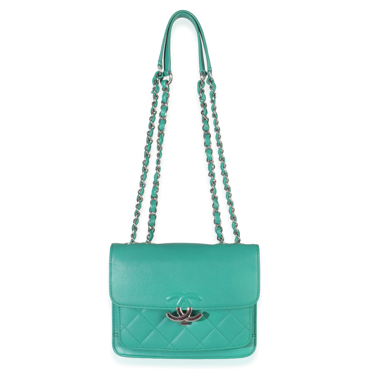Green Quilted Calfskin Small CC Box Flap Bag