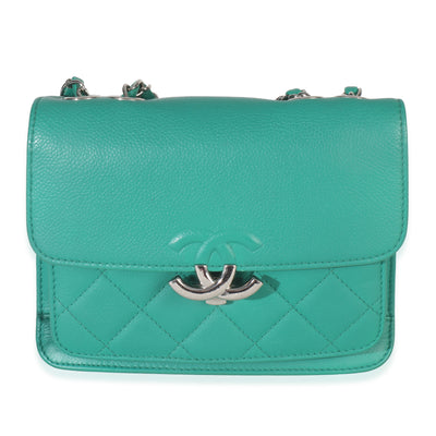 Green Quilted Calfskin Small CC Box Flap Bag