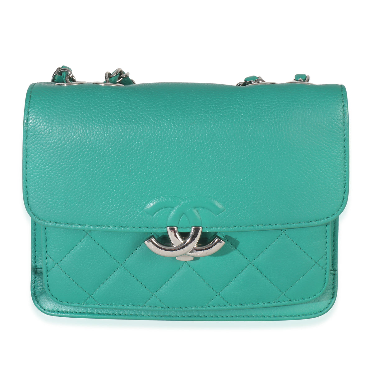 Green Quilted Calfskin Small CC Box Flap Bag