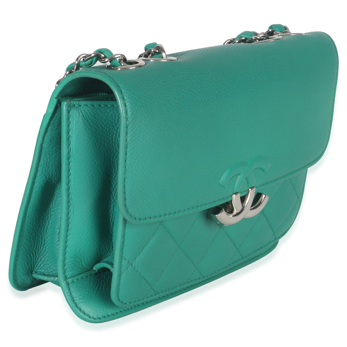 Green Quilted Calfskin Small CC Box Flap Bag