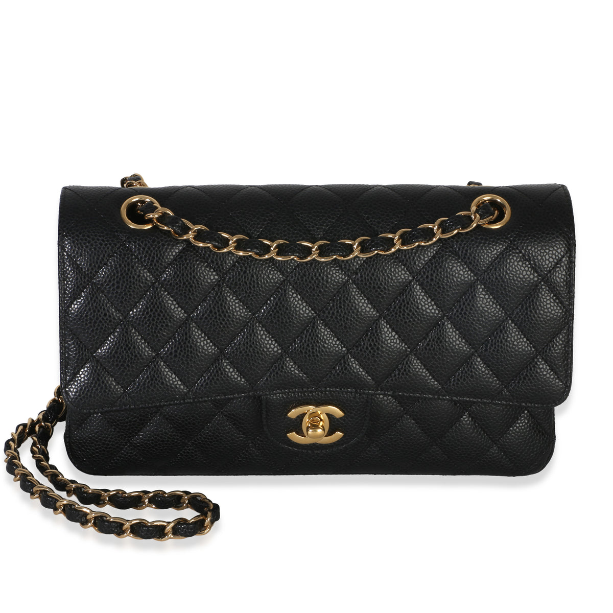 Chanel Black Quilted Caviar Medium Classic Double Flap Bag Handbag fv